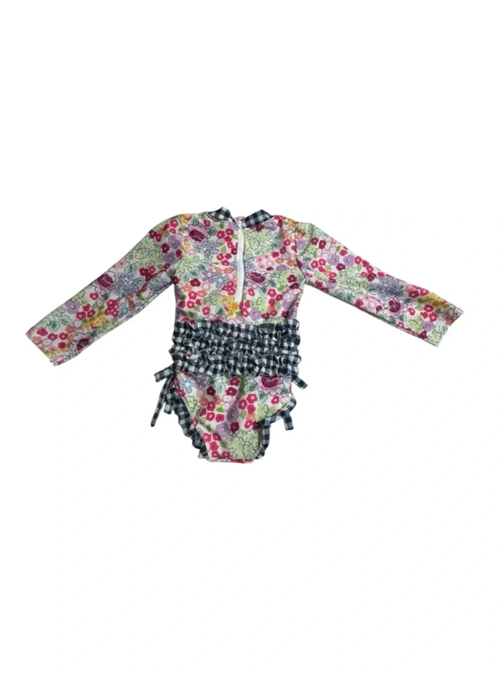 Monogram “bNk” Floral Long-Sleeve One-Piece Swim Suit in Multicolor
